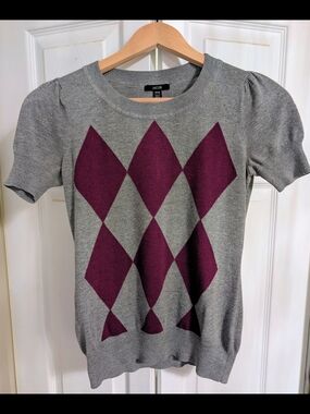 Jacob Gray & Purple Argyle Short Sleeve Sweater Top